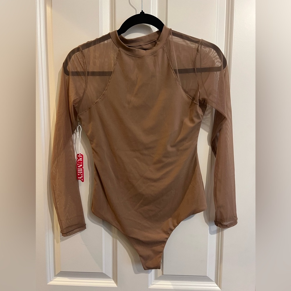 Pumiey long sleeve bodysuit in a size small. Sheer sleeves.